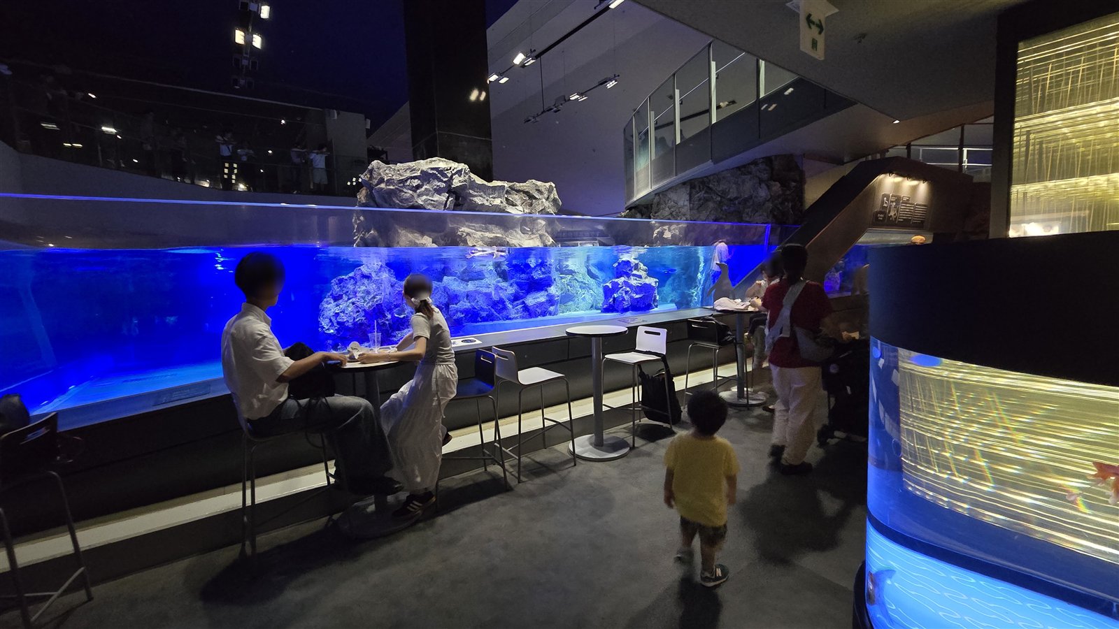 すみだ水族館 ペンギン水槽前のカフェのハイテーブル